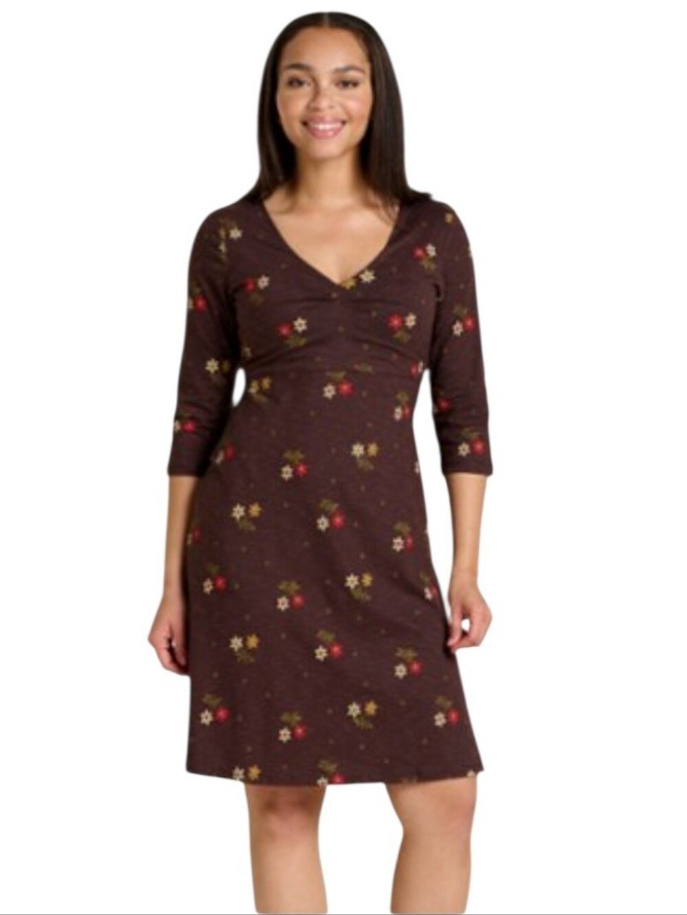 Toad&Co Rosalinda Dress Brown Floral 3/4 Sleeves Tencel Size Medium